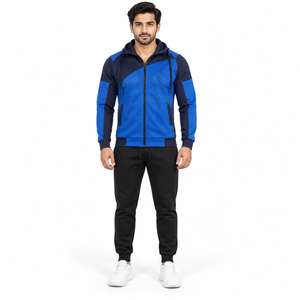 Conjunto deportivo con capucha y bloques de color para hombre, sudadera con cremallera y pantalones jogger - Product Image 1