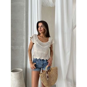 Blusa de Encaje Guipur Blanco Natural Elegante para Mujer TOPSHOW, Corte Estándar, Elegante y Cómoda para Uso Diario - Product Image 3