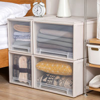 Boîte de rangement pliable en plastique PP avec couvercle, épaisse, transparente, empilable, pour le bureau, le salon, les vêtements, les tiroirs, les bacs, les armoires