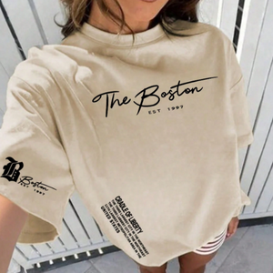 Camiseta gráfica para mujer, ajuste de gran tamaño con estampado de texto en negrita, tela suave, corte redondo, forma relajante, Top para niñas, Idea para salir - Product Image 2