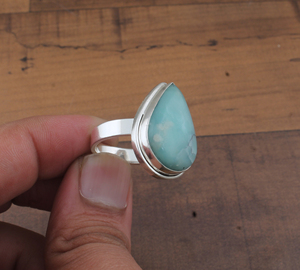 แหวนพลอยลาริมาร์ธรรมชาติทำด้วยมือแบบโบฮีเมียนแบบคลาสสิก925เรือนสีเงินสเตอร์ลิงแหวนหมั้นสำหรับงานแต่งงานแบบทั้งชายและหญิง - Product Image 2