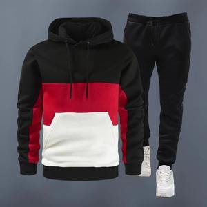 Automne hiver hommes 100% coton ensemble de vêtements de sport décontracté col montant fermeture éclair à manches longues gris pantalon costumes coupe-vent solide motif - Product Image 2