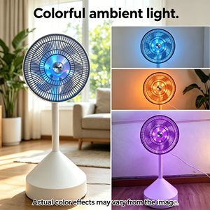 Ventilateur de bureau électrique 2-en-1 70W en plastique, réglable en hauteur, télécommande, 3 vitesses, minuterie 3/6/9H, LED, ambiance lumineuse, extérieur, bureau - Product Image 1