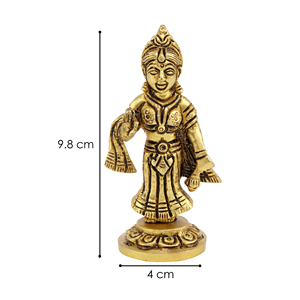 Idole Radha Rani en laiton, statue décorative Radha Kishori, Murti religieux hindou traditionnel, 10 cm, finition dorée - Product Image 6