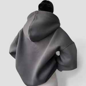 Sudadera con Capucha Tipo Cárdigan Informal de Manga Larga con Frente Abierto, Color Beige Sólido, con Logotipo Personalizado OEM para Mujer, Otoño Invierno - Product Image 3