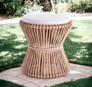 Tabouret rond en rotin traditionnel Tabouret de comptoir Tabourets décoratifs en rotin et pouf pour Console d'incrustation d'os de Restaurant de jardin d'hôtel - Product Image 5