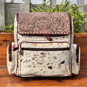 กระเป๋าผ้าอ้อมหนังวัวแท้สำหรับผู้หญิงกระเป๋าเป้สะพายหลังลายดอกไม้ทำด้วยมือทำจากโลหะ100% ตะวันตก - Product Image 4