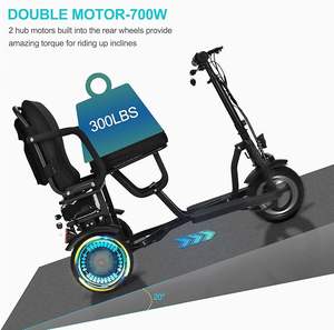 Folding <b>Mobility</b> Electric <b>Trike</b> 48v 700w Dual Motor Lithium Black, 42x22x33 Inch, MT-FOLD-TRK-700 - Product Image 3