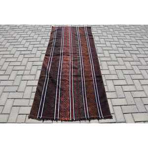 3.1x7.1 ft Turkish Vintage Rug, Accent Rug, Kilim <b>Brown</b> <b>Wool</b> Rug - Product Image 1