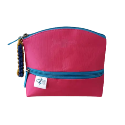 여성 메이크업 케이스 여행 롤링 재활용 폴리 에스테르 다기능 2 1 핑크 블루 가방 커버 기하학적 로고 사용자 정의