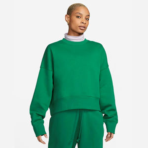 Relaxed Fit Ribbed <b>Crewneck</b> 70% Cotton 30% Recycled Polyester Fleece Ribbed Cuffs and Hem Irish Green Crop Sweatshirt - Product Image 1