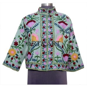 Veste en coton tricoté matelassée Suzani respirante pour femmes Broderie élégante Confortable Poche ouverte sur le devant Tendance Hiver - Product Image 1