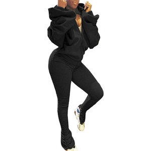 High Quality Custom Design Women's Workout Tracksuit New Arrival Solid Pattern Hooded Sweatpants Back Hole Winter Streetwear - Product Image 3