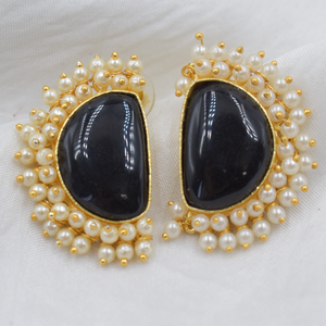 Pendientes de tuerca de piedra, última colección, pendientes de tuerca chapados en oro de diseñador, venta al por mayor, Pendientes chapados en oro de 18 quilates hechos a mano para mujer - Product Image 1