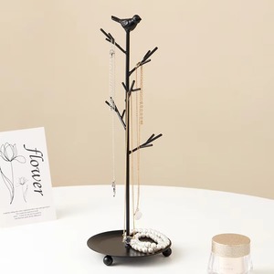 Soporte de joyería estilo árbol negro con diseño de pájaro para pendientes anillos collares Ideal para tocador de mesa y decoración de habitación - Product Image 1