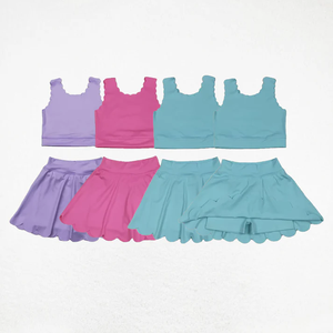 Ensemble haut et short à carreaux lavande sans manches pour bébés filles, vêtements de yoga - Product Image 5