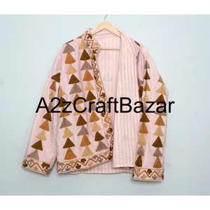 Veste en velours dessinée à la main, 100% coton, tissu tricoté, motif floral brodé, écologique, respirant, pour filles - Product Image 6