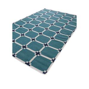 Tapis en laine géométrique classique bleu Alhambra, viscose PP, rectangulaire, pour salon, couloir, motif abstrait - ADWL-13125 - Product Image 2