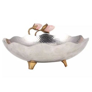 Bol en métal martelé doré de qualité exclusive avec accent floral Nouveau design moderne Vaisselle écologique Bol de service au chocolat - Product Image 3