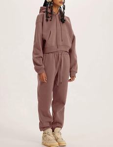 ชุดวอร์มผ้าฟลีซ 2 ชิ้น สำหรับผู้หญิง ฤดูใบไม้ร่วง ฤดูหนาว เสื้อสเวตเชิ้ตหนา กางเกงจ็อกเกอร์มีกระเป๋า ระบายอากาศได้ดี ชุดลำลอง - Product Image 6