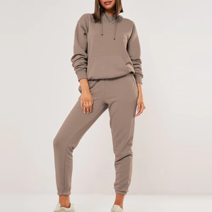 Ropa informal de algodón cómoda Sudadera con capucha de manga larga con pantalones para correr Conjunto de ropa deportiva de color sólido Conjunto de chándal de invierno para mujer - Product Image 3