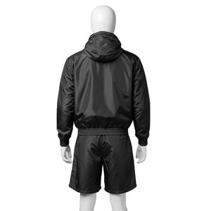 Ensemble de survêtement décontracté deux pièces pour homme, vert et blanc, en polaire respirant, avec broderie personnalisée, comprenant un sweat à capuche et un short en polyester uni - Product Image 6