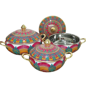 Pot chaud en acier inoxydable au design peint à la main de luxe Casserole du désert Réchauffeur d'aliments en verre pour la maison Hôtel à prix économique - Product Image 3