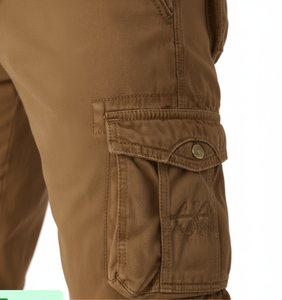 Pantalones Cortos Cargo Multibolsillos Marrones para Hombre, Elegantes |   Mezcla de algodón cómoda para uso diario - Product Image 1