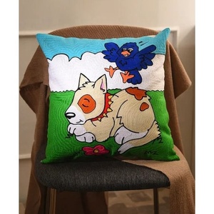 2022 lujo Crewel bordado pájaro perro funda de almohada personalizada Color brillante hecho a mano Boho Animal funda de cojín venta al por mayor decoración del hogar - Product Image 1