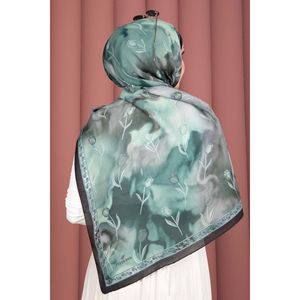 Écharpe à motif de tulipes, série écharpes florales émeraude, écharpe carrée d'été composée de coton, polyester et soie - Product Image 3