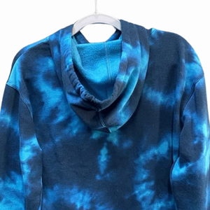 Venta caliente de las mujeres Blue Tie Dye Pullover Hoodie Cotton Fleece Cropped Pullover Hooded Streetwear Top - Product Image 6