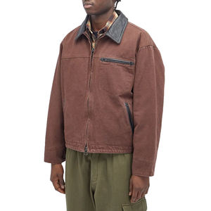 Veste pour homme, veste de travail, veste de travail OEM avec logo personnalisé, veste de travail en toile lavée 14 oz avec col en cuir pour homme - Product Image 1