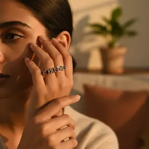 Bague en grenat taille ovale pour femme, plaquée rhodium, pierre naturelle, option cadeau - Product Image 3