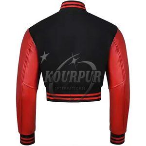 Veste universitaire recadrée de style vintage pour femmes Logo personnalisé respirant à prix raisonnable fait en coton de peau de mouton brut en gros - Product Image 6