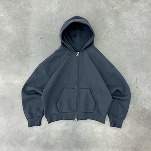 Personnalisé poids lourd coton goutte épaule Vintage lavé hommes 500 Gsm Boxy sweat à capuche zippé recadrée Boxy Double sweats à capuche zippés - Product Image 6