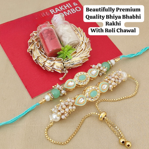 Bel ensemble Bhaiya Bhabhi Rakhi de qualité supérieure avec Roli Chawal Rakhi de créateur indien traditionnel pour frère et belle-soeur - Product Image 5