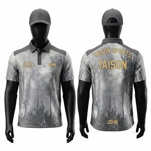 เสื้อดิสก์กอล์ฟผู้ชาย 180 GSM ผ้าโพลีเอสเตอร์พรีเมียมแบบอินเตอร์ล็อค ระบายเหงื่อได้ดี สีเทา-ดำ แผงไหล่สีดำ โลโก้แบบซับลิเมชั่นสั่งทำได้ - Product Image 1