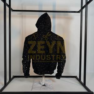 Nouveaux sweats à capuche pour hommes avec impression graphique et strass, logo personnalisé, streetwear en coton, sweats à capuche personnalisés respirants avec patchwork - Product Image 6