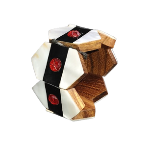 Wood and White Resin Inlay <b>Bracelet</b> Hexagonal Block Design with Red <b>Crystal</b> Accents Ethnic Jewelry <b>For</b> Gifting & Accessories - Product Image 2