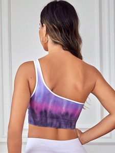 Tops de yoga sans couture sur mesure avec logo personnalisé, vêtements de sport, course en plein air, brassières de sport à une épaule pour femmes, taille plus - Product Image 3