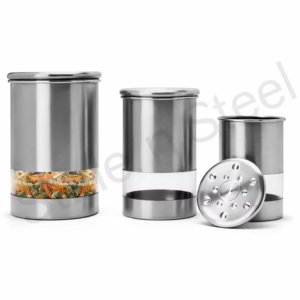 Ensemble de bidons élégant en acier inoxydable pour le stockage du thé et du café dans la cuisine avec conception transparente - Product Image 1