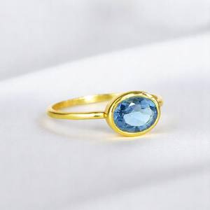 Kyanite cuarzo piedra preciosa forma ovalada 8x10 MM anillo chapado en oro anillos finos joyería para mujeres plata banda lisa anillos personalizados - Product Image 1