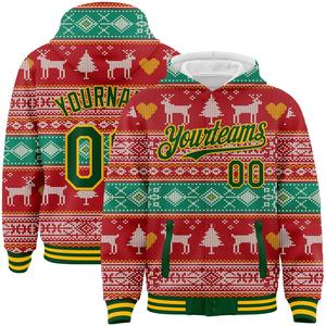 Custom Christmas Bomber Full-Snap Varsity Letterman Jacket Vintage Style Fleece Varsity Jacket con cuello en V Invierno - Product Image 3