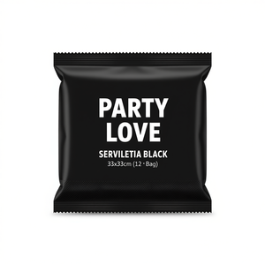 Serviettes de table noires Party Love 33x33cm, lot de 12, pour événements festifs - Product Image 2