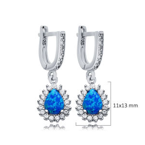 Poire Cut Bleu Opale Pierre CZ Conception En Gros À La Main Turc 925 Boucles D'oreilles En Argent Sterling - Product Image 2