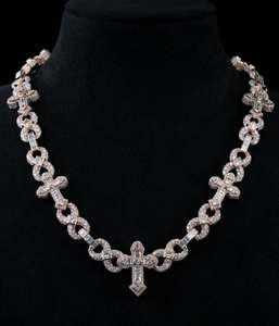 925 Sterling Silver Moissanite Diamond Studded <b>Large</b> Cuban Link Hip Hop Style Fully Iced Oval Twisted Necklaces Fine Chains - Product Image 1