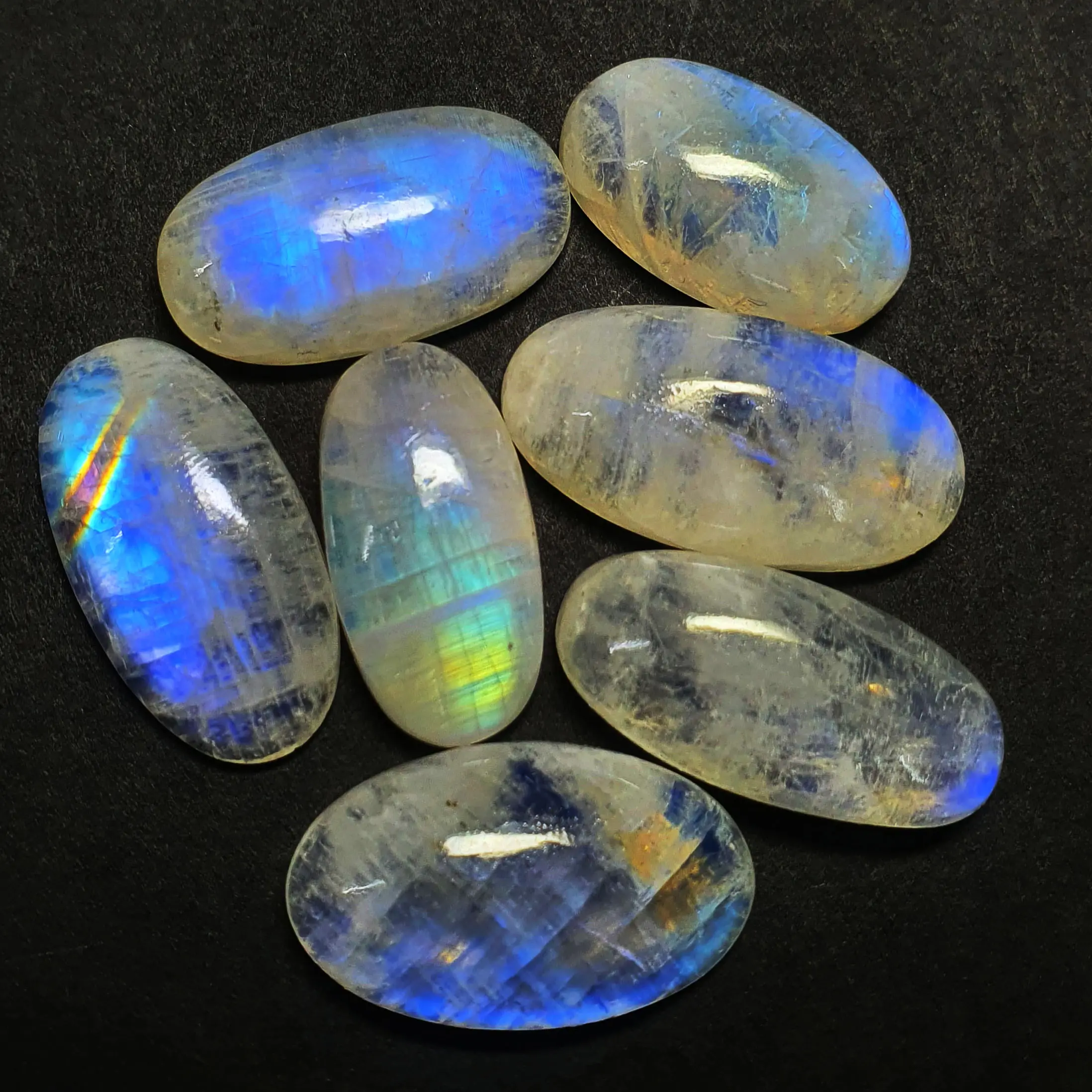 Naturale arcobaleno pietra di luna ovale Cabochon gemma 2-15mm 100 CT pietra per la creazione di gioielli di alta qualità gemma