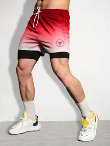 Pantalones cortos de gimnasio para hombre baratos al por mayor, pantalones cortos de entrenamiento físico de malla de playa de secado rápido con bolsillos de talla grande, cintura estampada de poliéster liso - Product Image 2