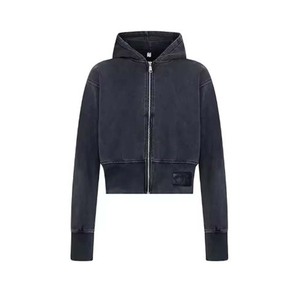 Sudadera Corta de Algodón Francés Transpirable con Lavado Ácido Vintage para Mujer, Moda de Verano, Ligera, Servicio OEM - Product Image 1