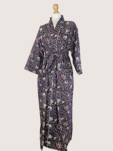 Bata Larga Estampada Floral para Mujer, Manga Tres Cuartos, Cuello Mandarín, Suave, Informal, para Primavera, Mezcla de Viscosa y Poliéster - Product Image 6